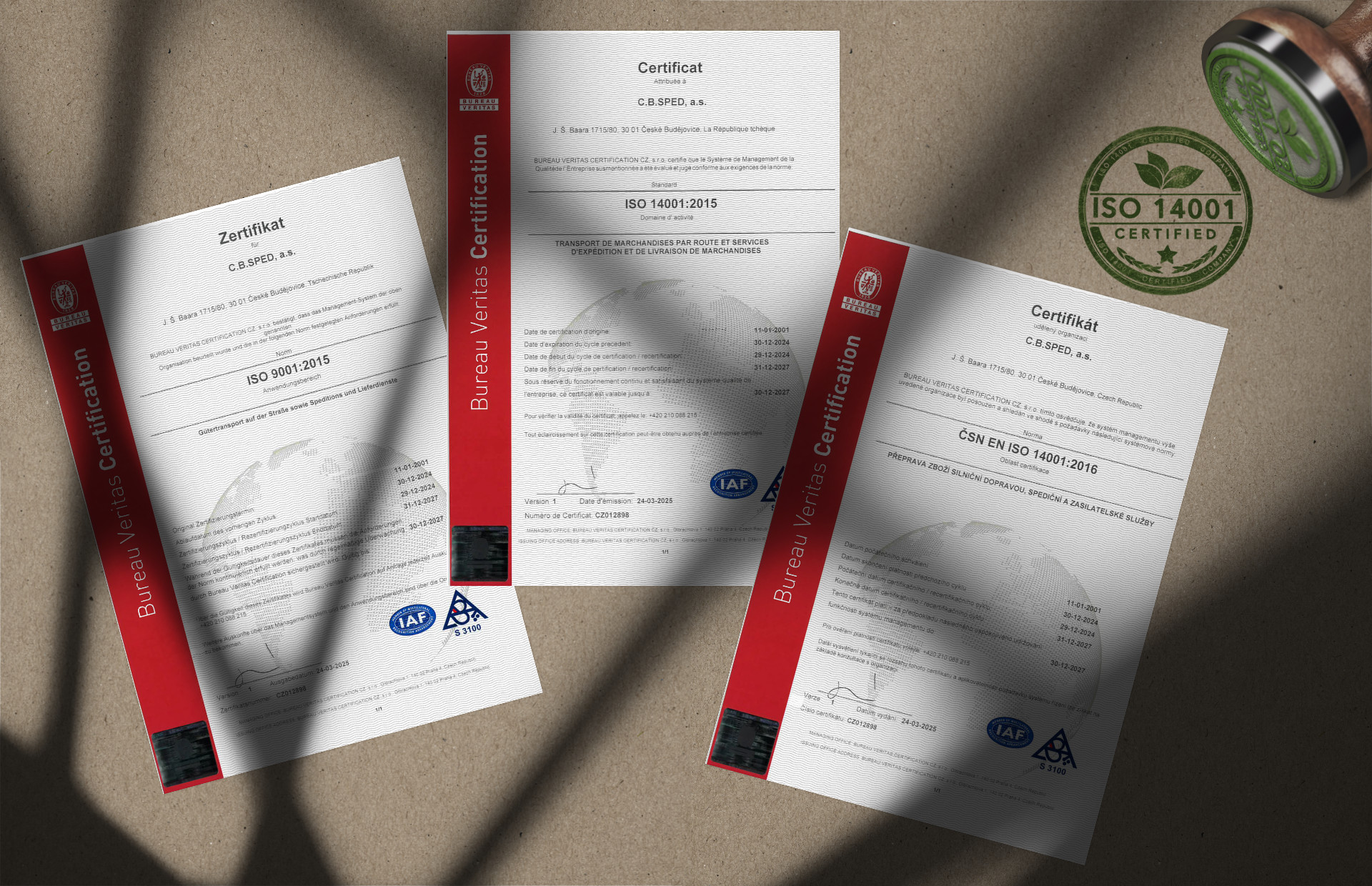 C.B.SPED - Politika jakosti a certifikace